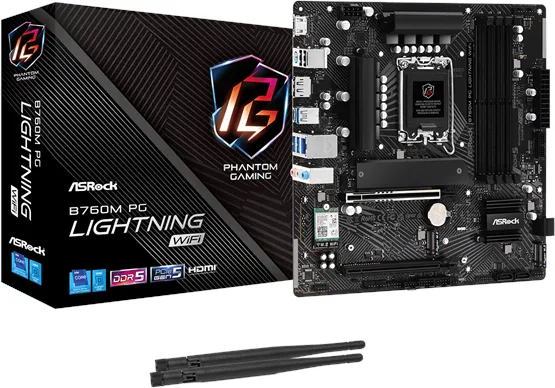 ASRock B760M PG LIGHTNING WIFI Emolevy - Intel B760 - Intel LGA1700 -kanta - DDR5 RAM - Micro-ATX