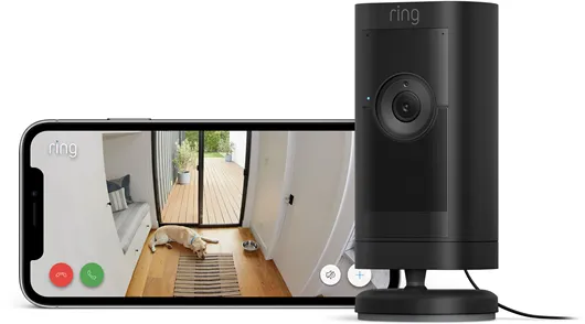 Ring Stick Up Cam Pro ulkokäyttöön tarkoitettu turvakamera virtaliitännällä, Musta